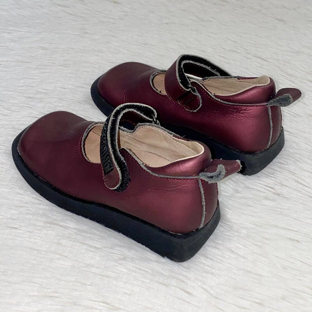 Love Moschino Burgundy Girls Sz 4 Mary Jane Leather Rubber Logo Shoes - Picture 5 of 13